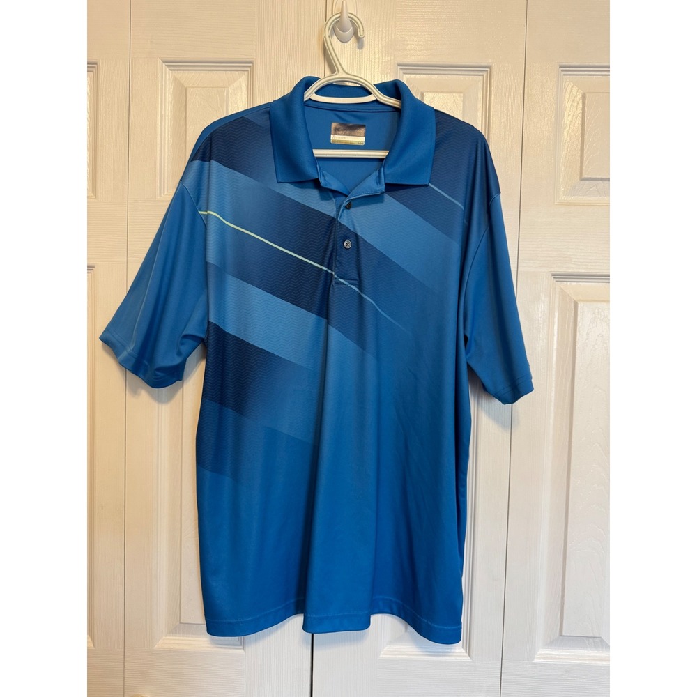 Jack Nicklaus StayDri Mens XL Blue Diagonal Stripe Performance Golf Polo Shirt